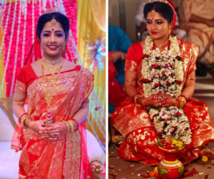 Moumita Chakraborty Decked Up As A Bengali Bride in a Red Banarasi Saree